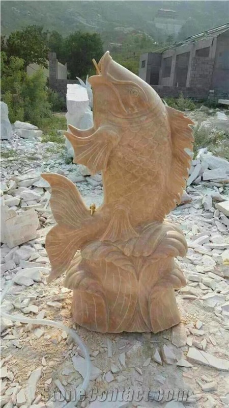 Phoenix Sculpture, Yellow Marble Animal Sculpture,Handcarved Garden Animal Sculptures