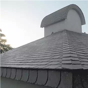Rectangular Black Slate Roof Tile, Sides Natural Split,With Pre-Drilled Holes,Honed Surface,China Natural Black Slate Roof Tile