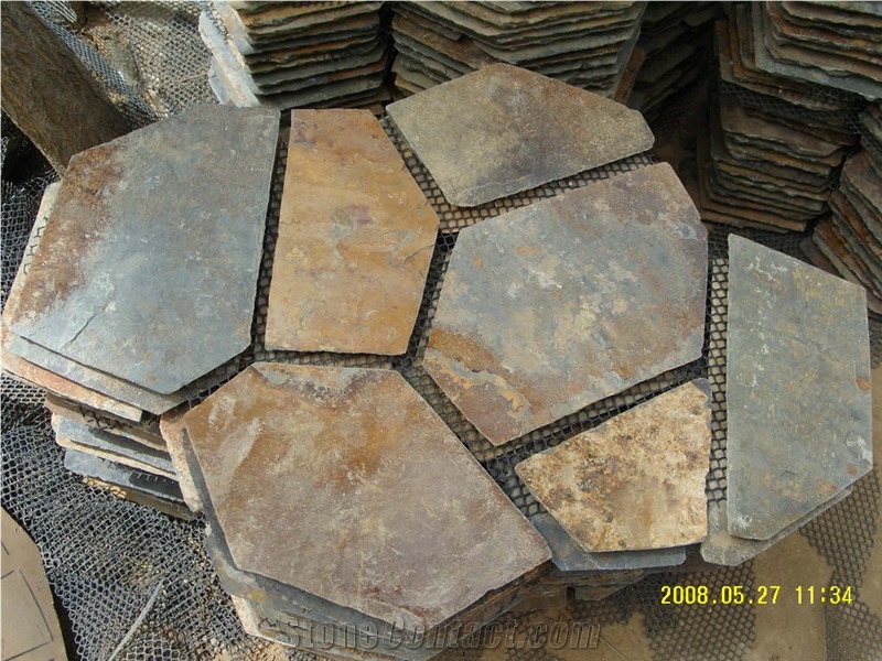 Rusty Slate Crazy Paving,Slate Paving on Mesh,Slate Net Paste, Random Flag Stone,Rusty Slate Flagstone