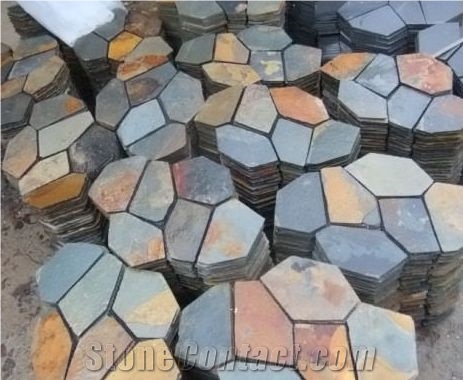 Rusty Slate Crazy Paving,Slate Paving on Mesh,Slate Net Paste, Random Flag Stone,Rusty Slate Flagstone