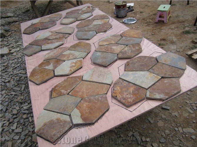 Rusty Slate Crazy Paving,Slate Paving on Mesh,Slate Net Paste, Random Flag Stone,Rusty Slate Flagstone