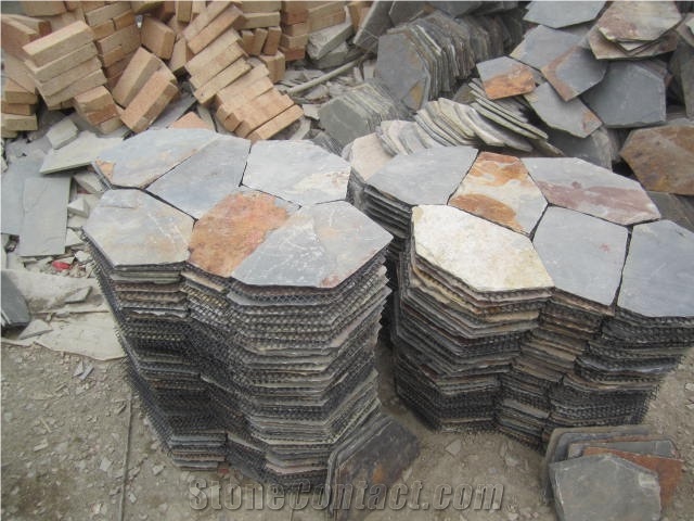 Rusty Slate Crazy Paving,Slate Paving on Mesh,Slate Net Paste, Random Flag Stone,Rusty Slate Flagstone