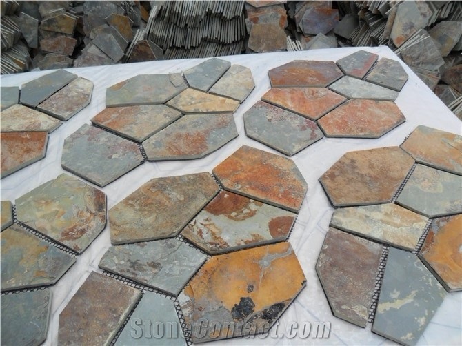 Rusty Slate Crazy Paving,Slate Paving on Mesh,Slate Net Paste, Random Flag Stone,Rusty Slate Flagstone