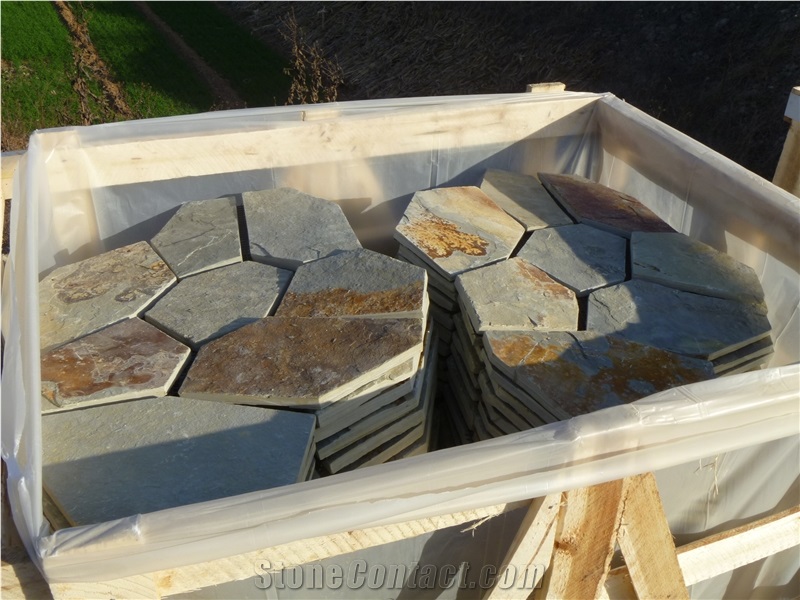 Rusty Slate Crazy Paving,Slate Paving on Mesh,Slate Net Paste, Random Flag Stone,Rusty Slate Flagstone