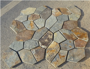 Slate Random Flagstone on Mesh,Rusty Slate Flagstone, Landscaping Stones , Crazy Stone , Irregular Flagstone Landscape