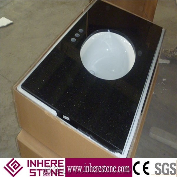 Wholesale Black Galaxy Lowes Granite Bathroom Vanities,India Nero Star Galaxy Bath Tops,Black Gold Granite Stone Bathroom Top