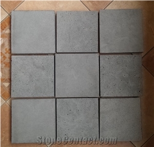 China Black Basalt Bush Hammered Lava Stone Tile, Hainan Black Panel Wall Floor Covering Exterior Building Material Gofar