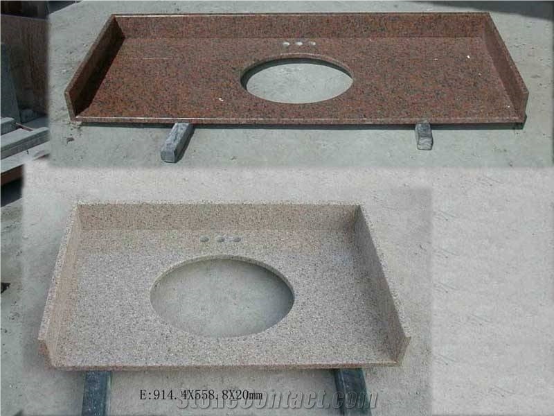China G623 Granite Bathroom Vanity Tops, Stone Bathroom Custom Countertops with Sinks & Basins, Vanity Top