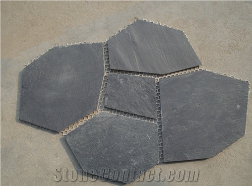 China Black Nero Slate Random Flagstone Pavers for Road /Black Slate Irregular Flagstones for Exterior Stone Floor Paving