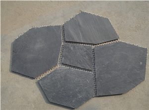 China Black Nero Slate Random Flagstone Pavers for Road /Black Slate Irregular Flagstones for Exterior Stone Floor Paving