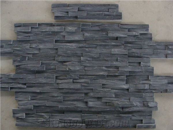 China Black Nero Slate Stacked Stone/Culture Stone /Ledge Stone for Feature Wall Cladding/ Walling Panel/ Loose Stone