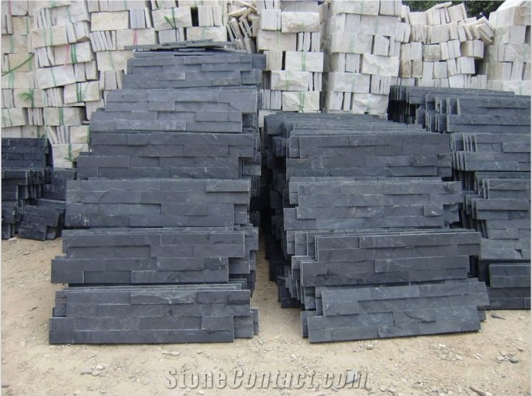 China Black Nero Slate Stacked Stone/Culture Stone /Ledge Stone for Feature Wall Cladding/ Walling Panel/ Loose Stone