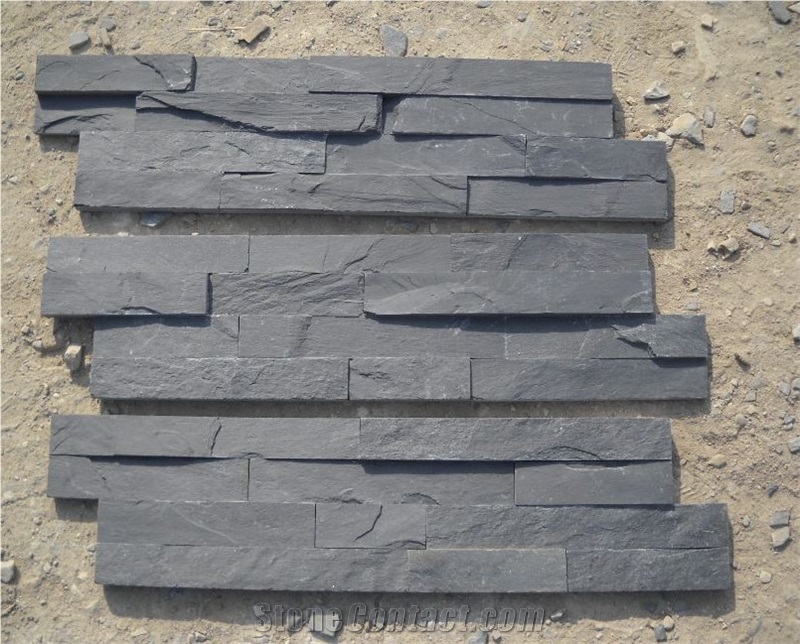 China Black Nero Slate Stacked Stone/Culture Stone /Ledge Stone for Feature Wall Cladding/ Walling Panel/ Loose Stone