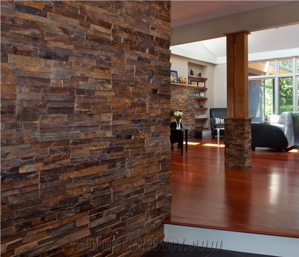 China Dark Rustic Slate Stacked Stone/Culture Stone /Ledge Stone for Feature Wall Cladding/ Walling Panel/ Loose Stone for Fireplace Surround Decoration
