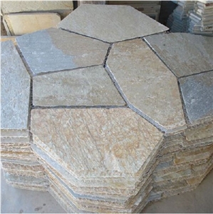 China Rustic Slate Random Flagstone Pavers for Road /Beige Slate Irregular Flagstones for Exterior Stone Floor Paving