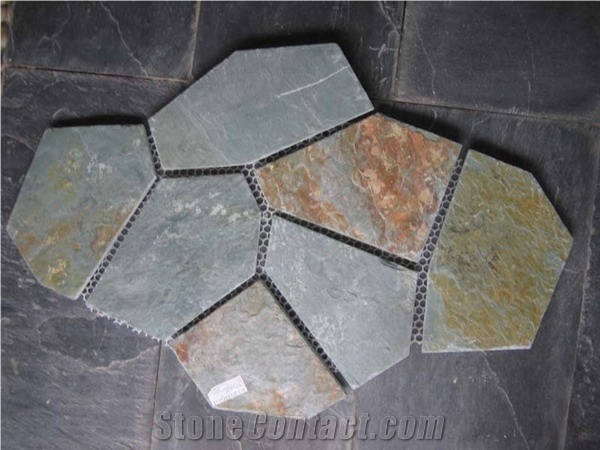 China Rustic Slate Random Flagstone Pavers for Road /Beige Slate Irregular Flagstones for Exterior Stone Floor Paving