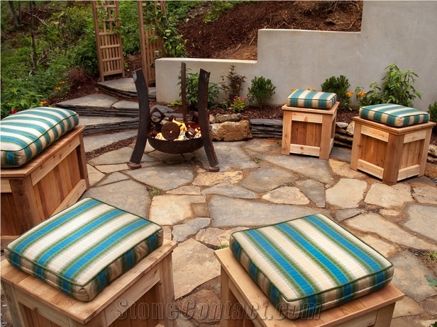 China Rustic Slate Random Flagstone Pavers for Road /Beige Slate Irregular Flagstones for Exterior Stone Floor Paving Walkway Pavers