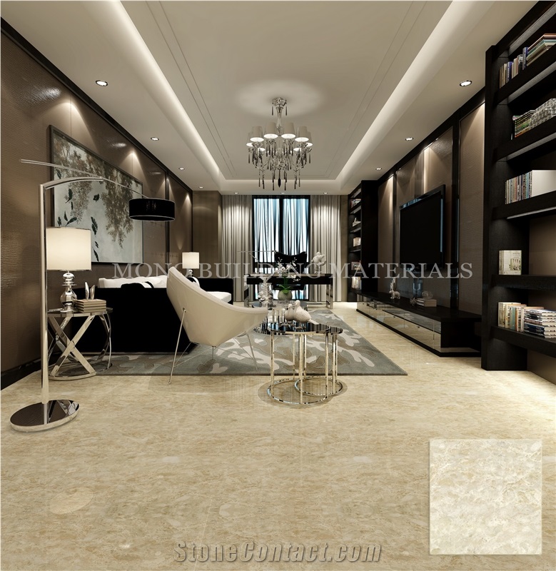 Beige Glossy Glazed Ceramic Wall Tile Marble Look Design