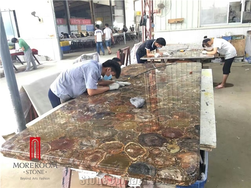 Blue Semiprecious Stone Counter Top Design, Semi Precious Table Tops
