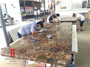 Blue Semiprecious Stone Counter Top Design, Semi Precious Table Tops