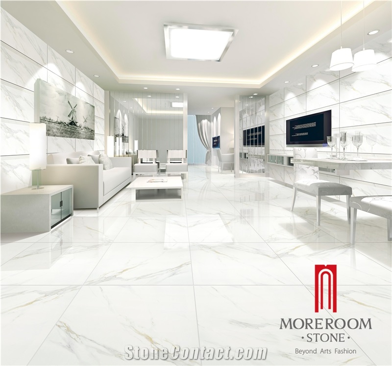 Calacatta Gold Marble Look Porcelain Tile for Wall and Floor Decoration