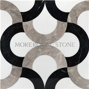 Chinese White Marble,Black Marble Composited Marble Waterjet Medallion