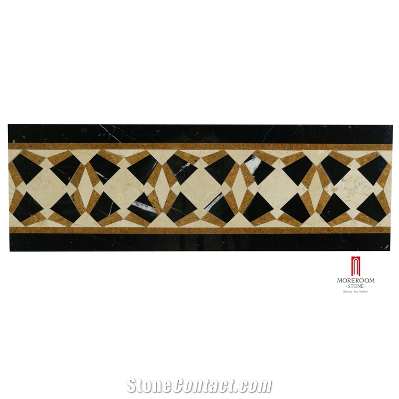 Crema Marfil Mabrle Floor Border Water-Jet Design