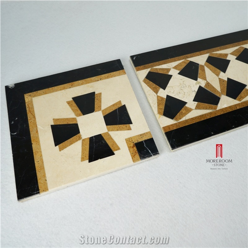 Crema Marfil Mabrle Floor Border Water-Jet Design