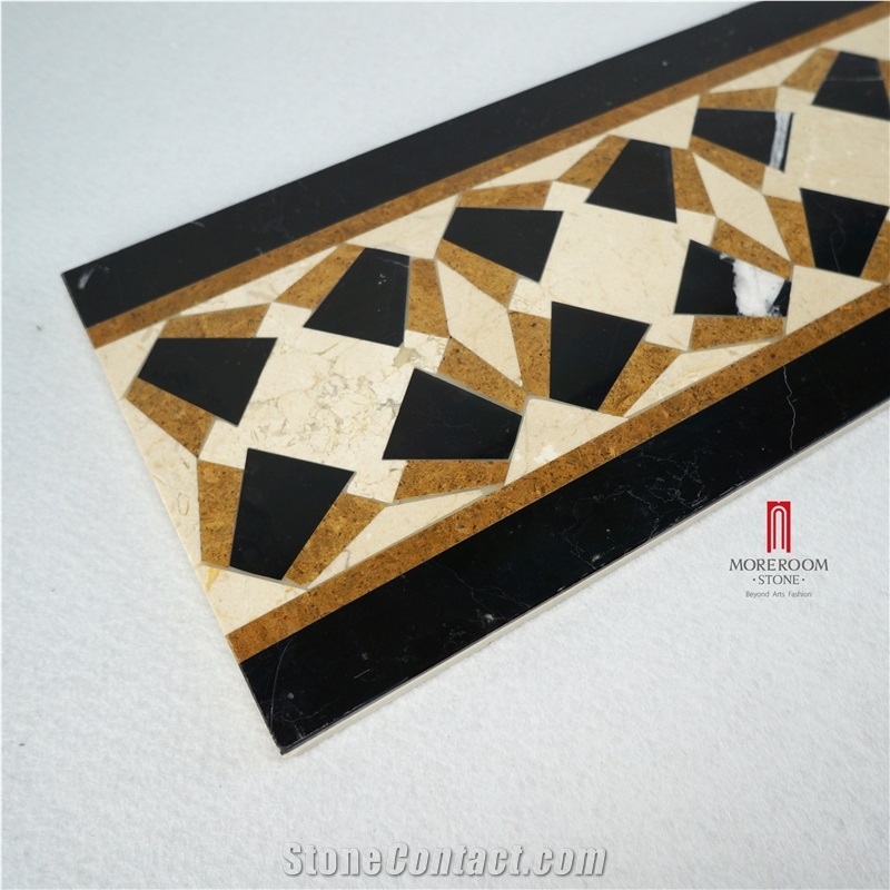 Crema Marfil Mabrle Floor Border Water-Jet Design