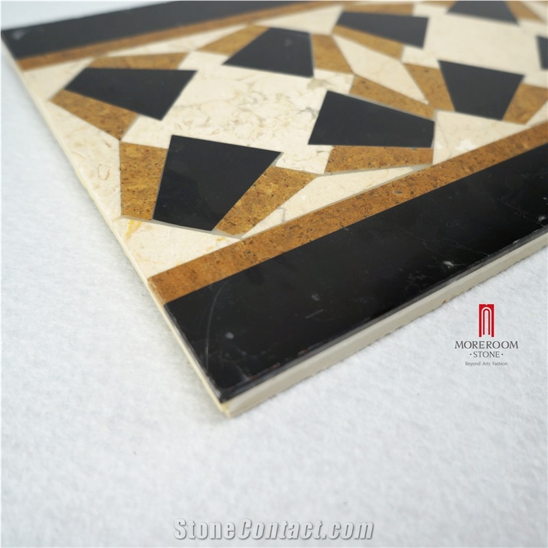 Crema Marfil Mabrle Floor Border Water-Jet Design