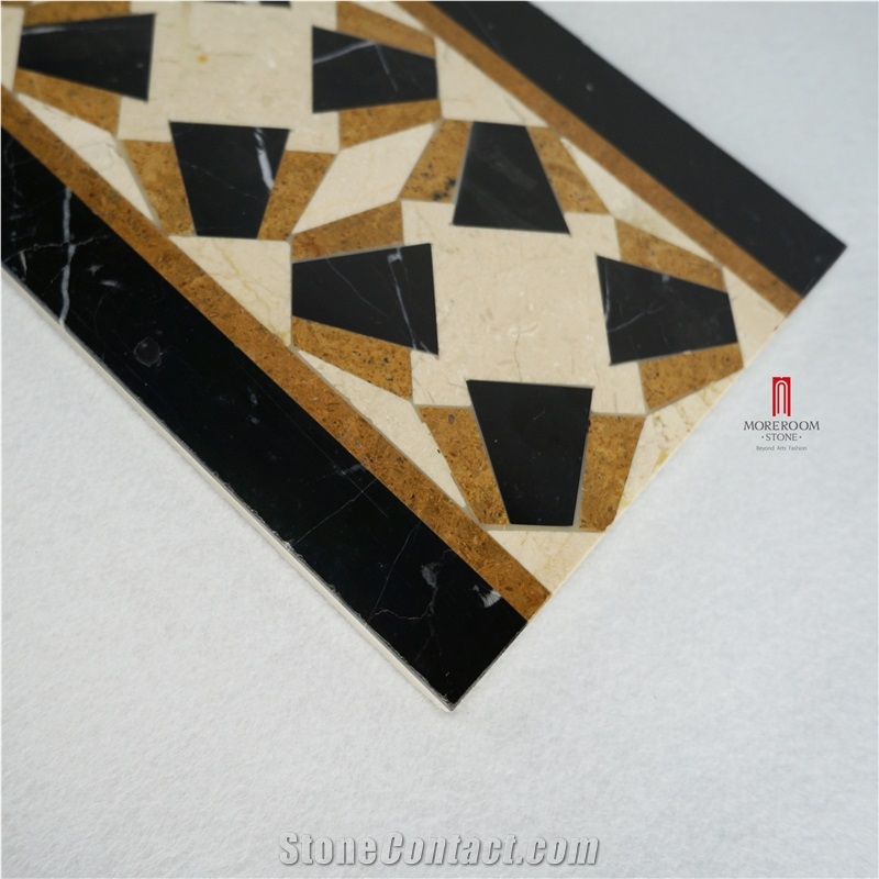Crema Marfil Mabrle Floor Border Water-Jet Design