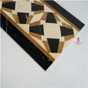 Crema Marfil Mabrle Floor Border Water-Jet Design