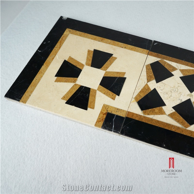 Crema Marfil Mabrle Floor Border Water-Jet Design