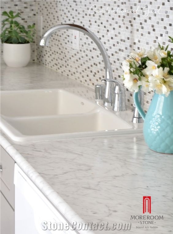 Italy Grade a Bianco Carrara White Marble Kitchen Counter Top Design