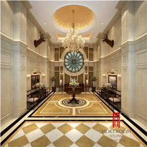Two Circle Pattern Waterjet Coin Medallion Tile Foyer Medallion Floor