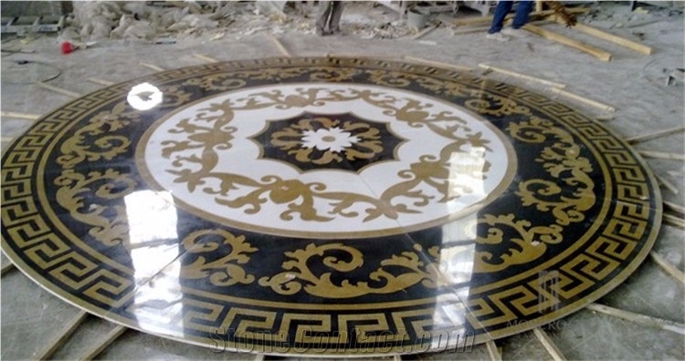 Two Circle Pattern Waterjet Coin Medallion Tile Foyer Medallion Floor