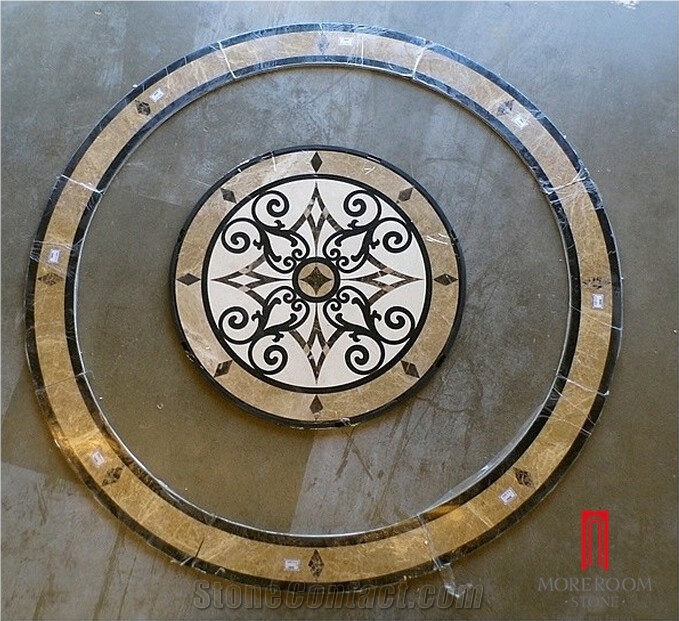 Two Circle Pattern Waterjet Coin Medallion Tile Foyer Medallion Floor
