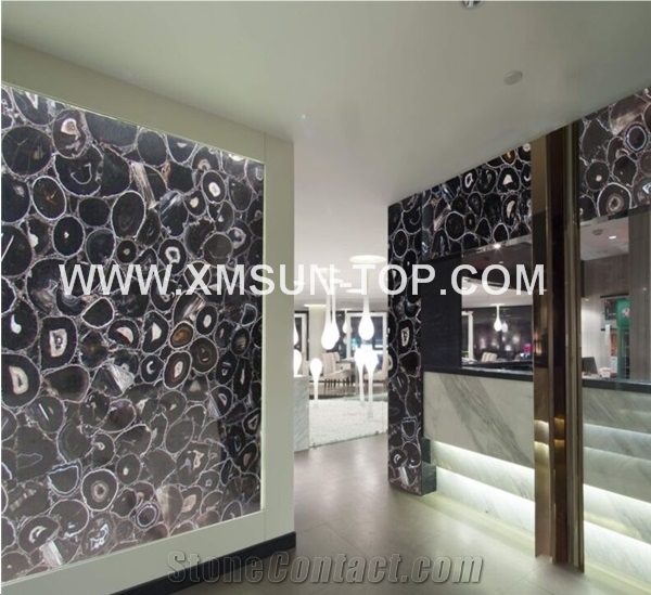 Black Agate Semiprecious Stone Wall Tile/Black Semi Precious Stone Walling/Black Building Stone/Interior Decoration/ Wall Tile for Hotel& Villa