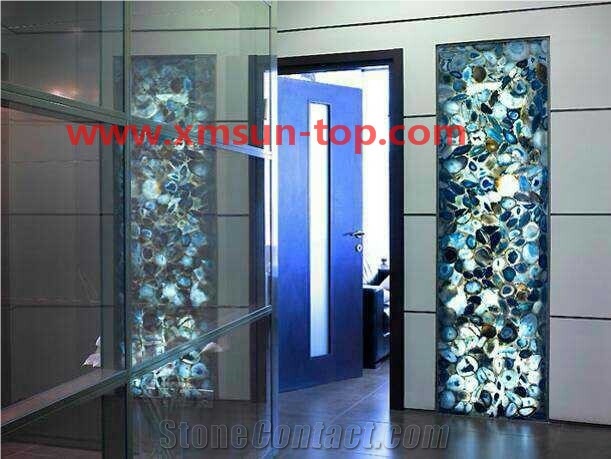 Blue Agate Translucent Stone Walling, Semi-Precious Stone Interior Walling, Blue Agate Transmittance Stone Blackground Wall, Semi Precious Stone, Interior Decoration, Gemstone Slab for Wall Covering