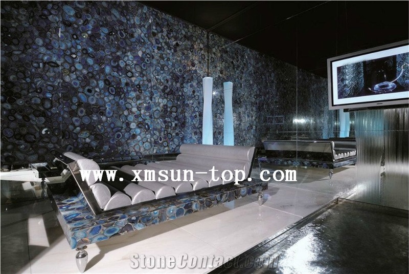Blue Semi-Precious Stone Interior Walling/Agate Stone Walling/Multicolor Semi Precious Stone/Home Decoration/Building Stones/Polished Stone/Colorful Interior Stone/Blue Natural Stone Wall Tile