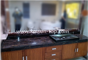 Blue Tiger Eye Stone Bathroom Countertops, Blue Semi Precious Vanity Tops, Villa Custom Vanity Tops, Gemstone Bathroom Vanity Tops