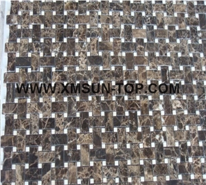 Brown Marble Basketweave Mosaic/Polished Mosaic/Stone Mosaic/Wall&Floor Mosaic/Interior Decoration/Customized Mosaic Tile/Mosaic Tile for Bathroom&Kitchen&Hotel Decoration/Linear Strips Mosaic