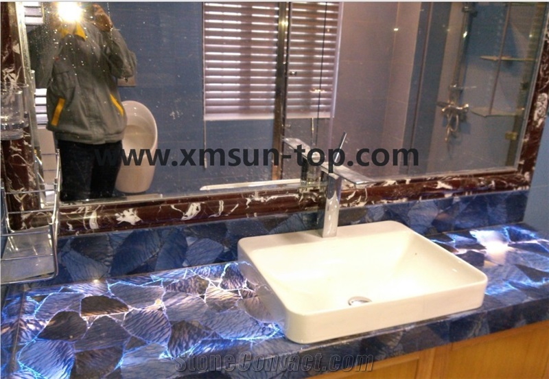 Dark Blue Semiprecious Bath Tops/Semi Precious Vanity Tops/Custom Vanity Tops/Bathroom Vanity Tops/Engineered Stone Bathroom/Interior Decoration/Bathroom Countertops