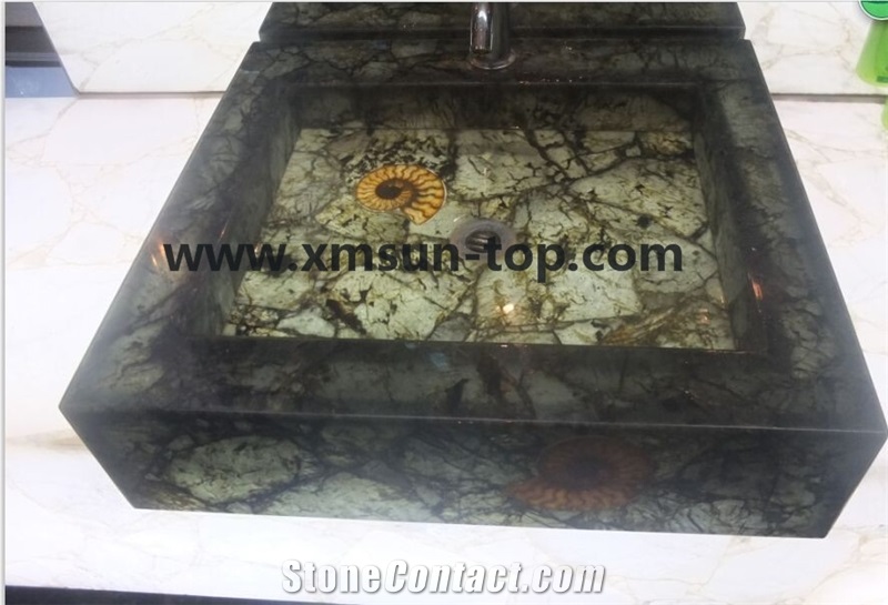Dark Green Semiprecious Stone Sink/Semi Precious Stone Bathroom Sinks/Stone Wash Basins/Square Basins/Kitchen Sinks