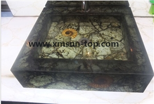 Dark Green Semiprecious Stone Sink/Semi Precious Stone Bathroom Sinks/Stone Wash Basins/Square Basins/Kitchen Sinks