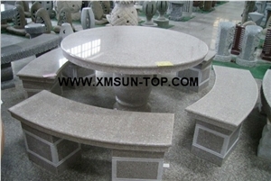 G603 Granite Bench/Sesame White Granite Round Table/Bianco Amoy Granite Exterior Furniture/Bianco Crystal Granite Garden Tables/Monte Bianco Granite Outdoor Chairs/Street Furniture/Landscaping Stone