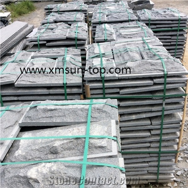 G654 Granite Mushroom Stones, Dark Grey Mushroom Tiles, Split Stones, Mushroom Wall Cladding, China Impala Black Mushroom Stone, Nero Impala China, Granite Mushroom Wall Covering
