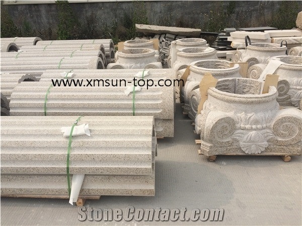 G682 Yellow Granite Column Body & Base, Sunset Gold Granite Column, Rusty Yellow Granite Pillar, Golden Granite, Architectural Columns