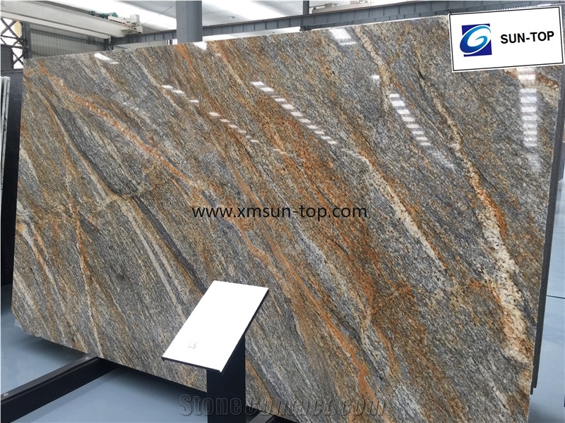 Juparana Golden Wave Granite Big Slab, Juparana Wave Granite Tile&Slab, Gold Wave Granite, Yellow Granite, Juparana Gold Wave Granite Polished Gangsaw Slab&Customized