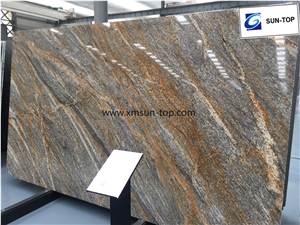 Juparana Golden Wave Granite Big Slab, Juparana Wave Granite Tile&Slab, Gold Wave Granite, Yellow Granite, Juparana Gold Wave Granite Polished Gangsaw Slab&Customized